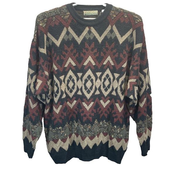 Vtg North Winds Cotton Traders Men XL Sweater Wool Blend Fair Isle Geo Pattern - Picture 1 of 7